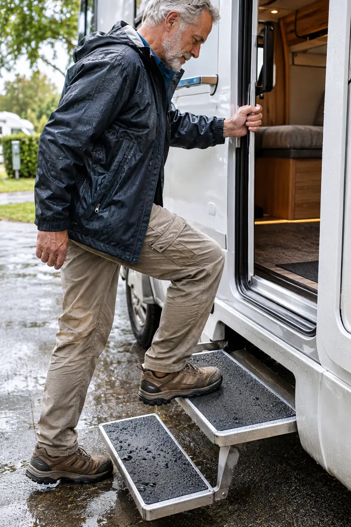 Anti-Rutsch-Folie auf den Stufen eines Campers