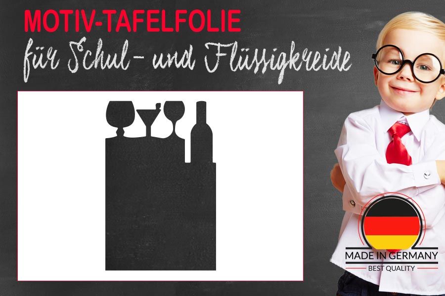 Tafelboard mit Motiv Flasche & Gläser aus Tafelfolie