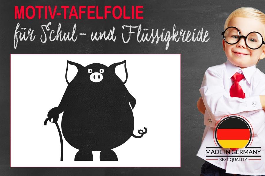 Motiv Tafelfolie Schwein mit Spazierstock als Wandtattoo