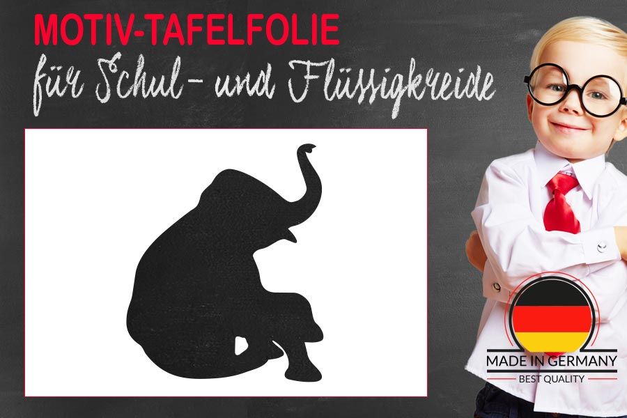 Motiv Tafelfolie sitzender Elefant für Kinderzimmer zum bemalen mit kreide