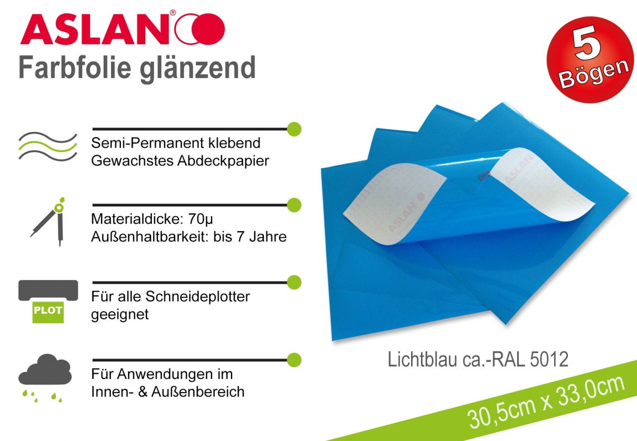 aslan folie für hobby-schneideplotter lichtblau glänzend