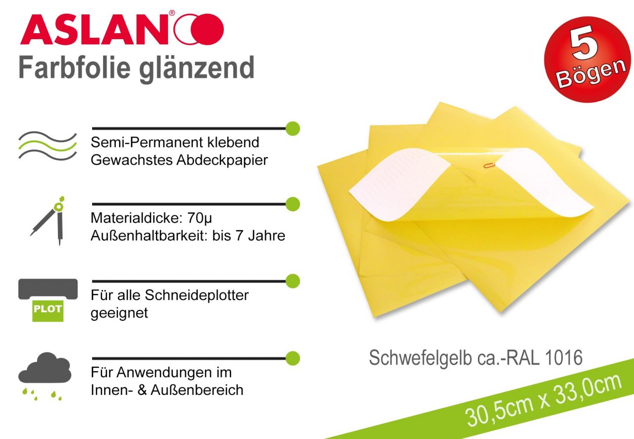 aslan klebefolien gelb glänzend