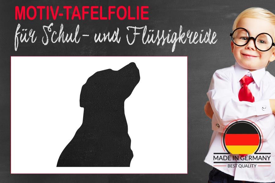 Tafelfolienmotiv aus robuster Tafelfolie in Form eines Golden Retriever-Kopfes