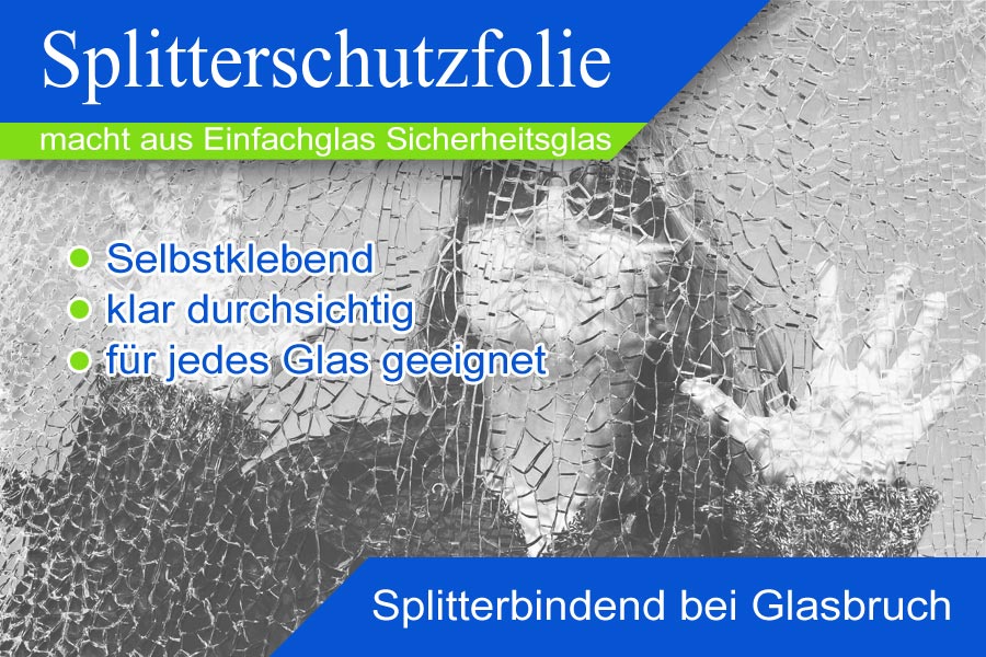 frau steht vor gesplitterter glasscheibe welche mit splitterschutzfolie zusammengehalten wird