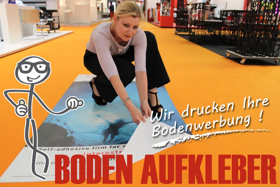 großer bodenaufkleber mit werbung und bild bedruckt