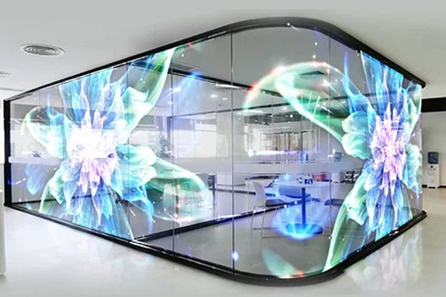 Selbstklebende LED-Folie transparent Auflösung 4000 pixel für Schaufensterwerbung 