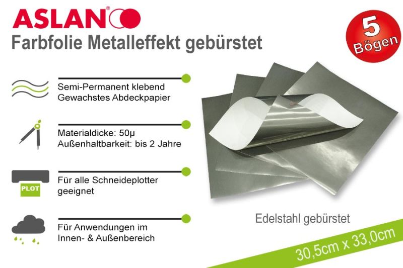 ASLAN Hobby-Plotterfolie Edelstahl gebürstet 5er-Set