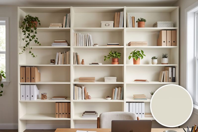 Anwendungsbeispiel mit Coverstyl Möbelfolie Ivory – Uni cremeweiß seidenmatt, rechts unten die Oberfläche im Detail