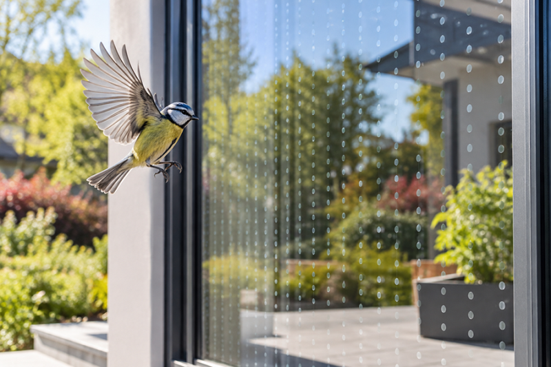 Vogelschutzfolie mit Punktraster für Außen – gegen Vogelschlag