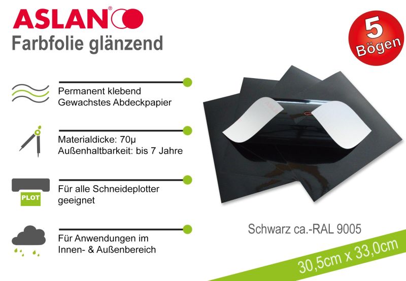 ASLAN Hobby-Plotterfolie Schwarz glänzend 5er-Set