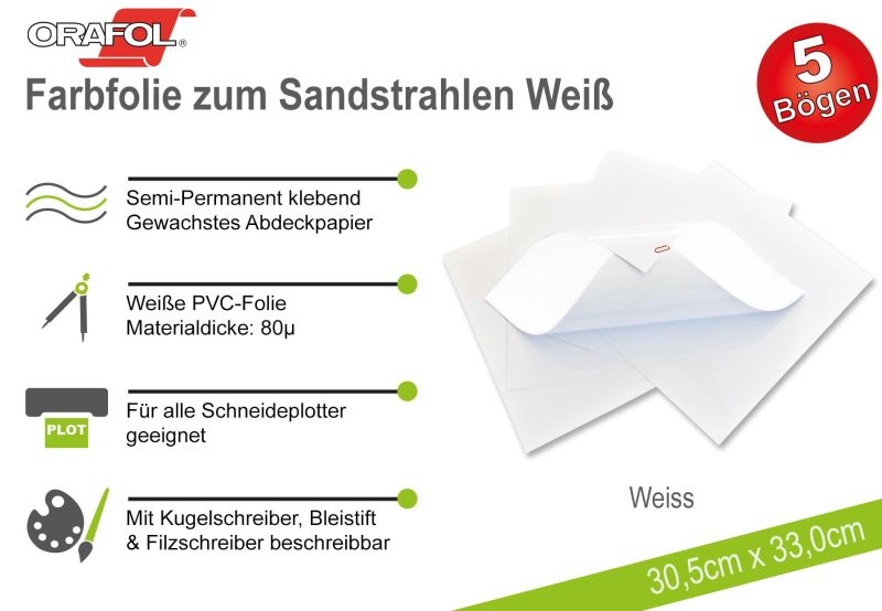 ORAFOL Hobby-Plotterfolie zum Sandstrahlen Weiß 5er-Set