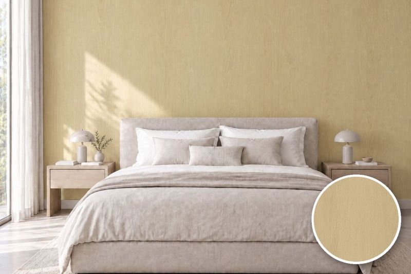 Anwendungsbeispiel mit Coverstyl Möbelfolie Barley Oak – Eiche hell, rechts unten die Oberfläche im Detail