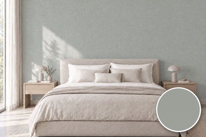 Anwendungsbeispiel mit Coverstyl Möbelfolie Herringbone Silver – Fischgrät-Optik silber, rechts unten die Oberfläche im Detail