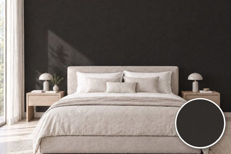 Anwendungsbeispiel mit Coverstyl Möbelfolie Coffee – Uni kaffeebraun, rechts unten die Oberfläche im Detail