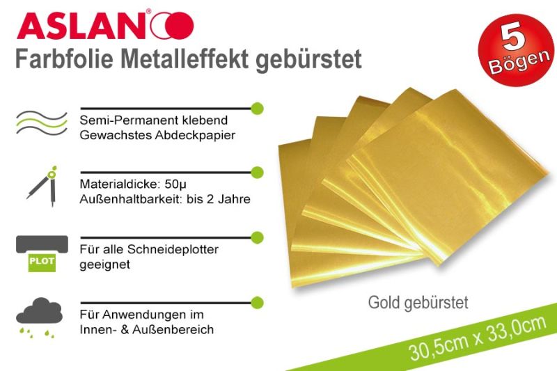 ASLAN Hobby-Plotterfolie Metalleffekt „Gold-gebürstet" 5er-Set