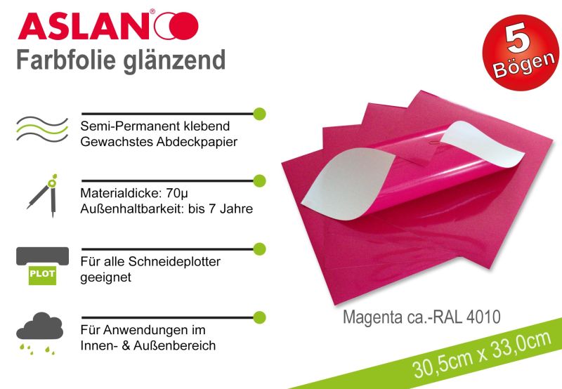 ASLAN Hobby-Plotterfolie Magenta glänzend 5er-Set