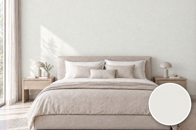 Anwendungsbeispiel mit Coverstyl Möbelfolie Canvas White – Canvas-Optik weiß, rechts unten die Oberfläche im Detail