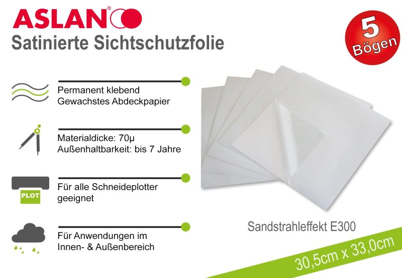 ASLAN Hobby-Plotterfolie satinierter Sandstrahleffekt 5er-Set
