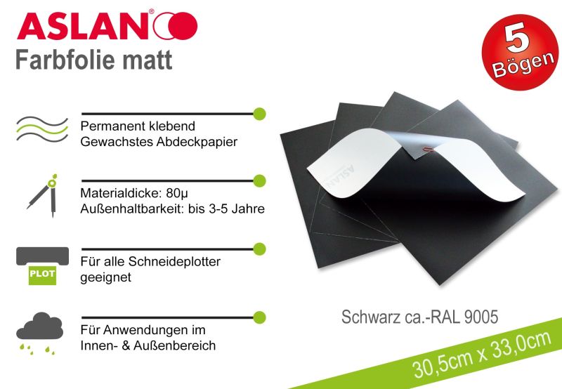 ASLAN Hobby-Plotterfolie Schwarz-matt 5er-Set
