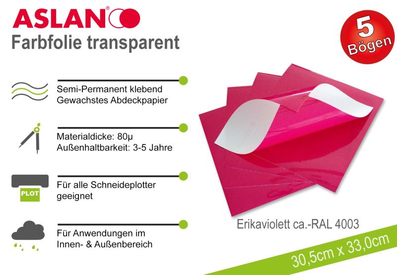 ASLAN Hobby-Plotterfolie Erikaviolett transparent 5er-Set