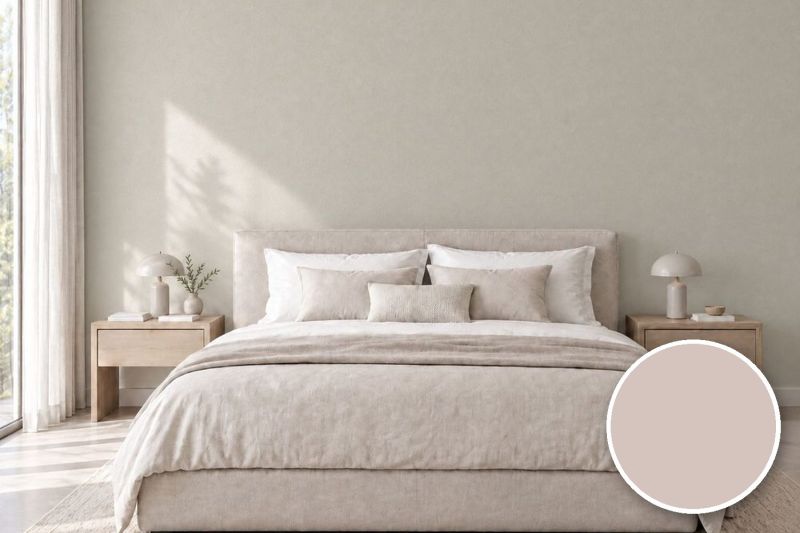Anwendungsbeispiel mit Coverstyl Möbelfolie Cashmere – Uni kaschmirbeige, rechts unten die Oberfläche im Detail