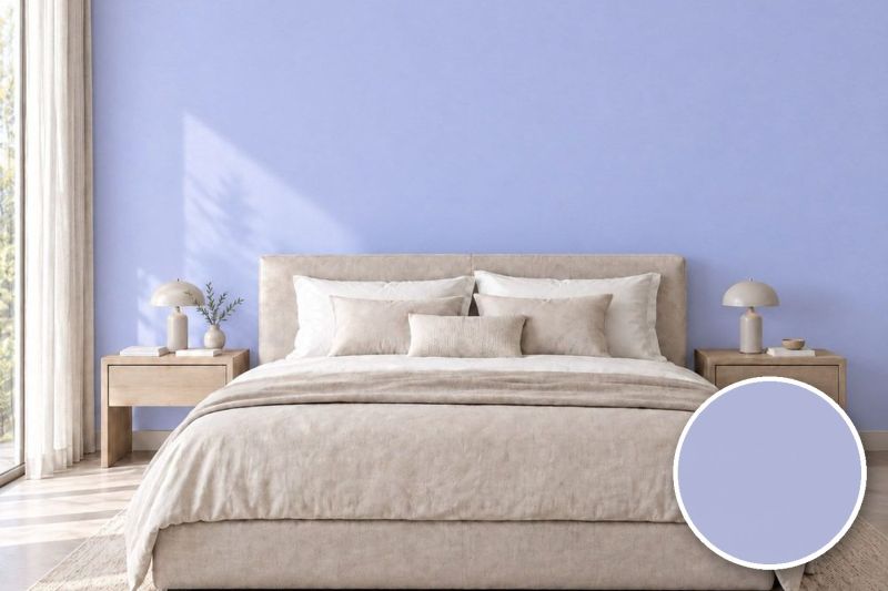 Anwendungsbeispiel mit Coverstyl Möbelfolie Lavender – Uni lavendel, rechts unten die Oberfläche im Detail