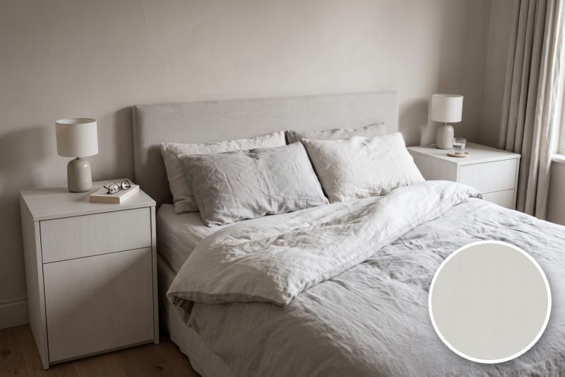 Anwendungsbeispiel mit Coverstyl Möbelfolie Crispy Greige – Holzoptik greige, rechts unten die Oberfläche im Detail