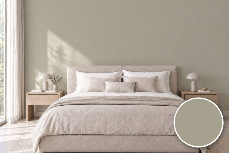 Anwendungsbeispiel mit Coverstyl Möbelfolie Taupe – Uni taupe, rechts unten die Oberfläche im Detail