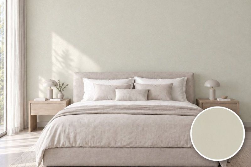 Anwendungsbeispiel mit Coverstyl Möbelfolie Bone – Lederoptik cremeweiß, rechts unten die Oberfläche im Detail