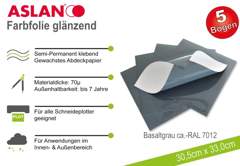 ASLAN Hobby-Plotterfolie Basaltgrau glänzend 5er-Set