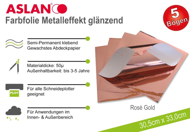 ASLAN Hobby-Plotterfolie Metalleffekt Rosé-Gold 5er-Set