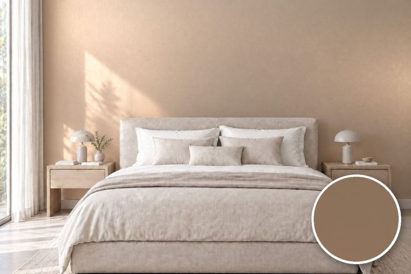 Anwendungsbeispiel mit Coverstyl Möbelfolie Suede Rose – Wildleder-Metalloptik Rosé, rechts unten die Oberfläche im Detail