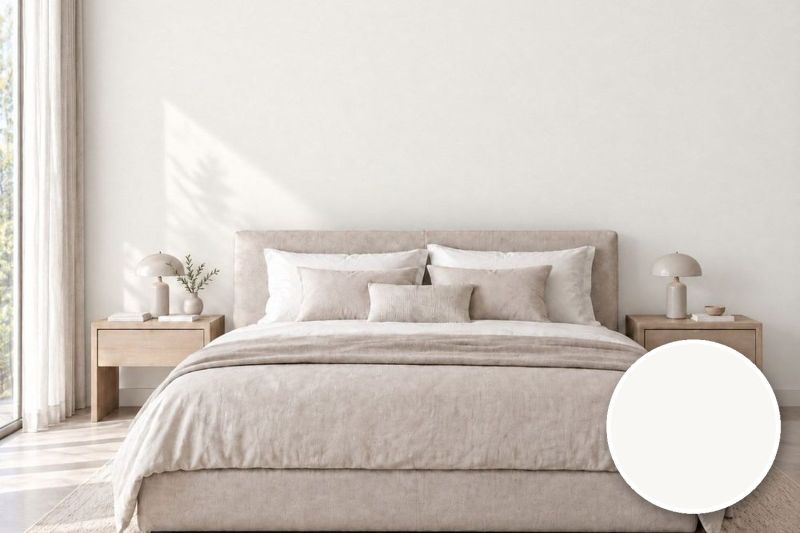 Anwendungsbeispiel mit Coverstyl Möbelfolie Cotton – Uni baumwollweiß, rechts unten die Oberfläche im Detail